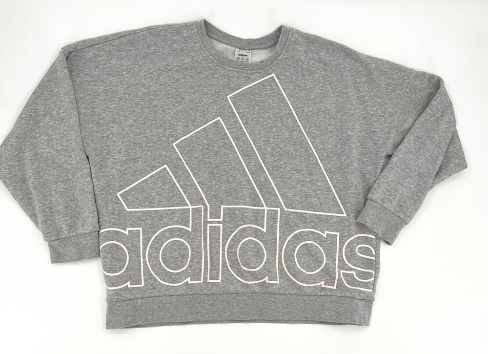Adidas Sweatshirt Womens Medium Gray Oversize Baggy Pullover Logo